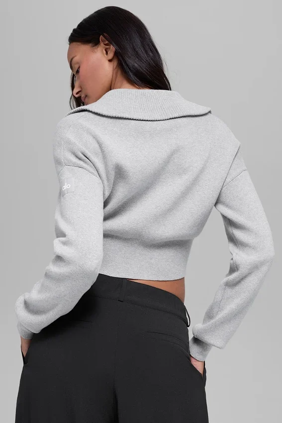 Veste courte zippée Scholar en maille – Gris chiné athlétique