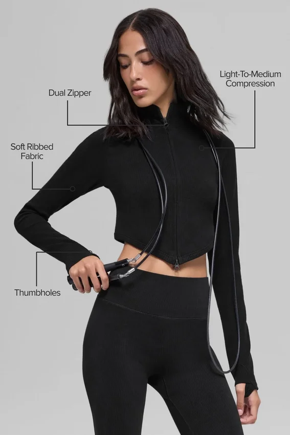 Veste côtelée bicolore sans coutures - Noir