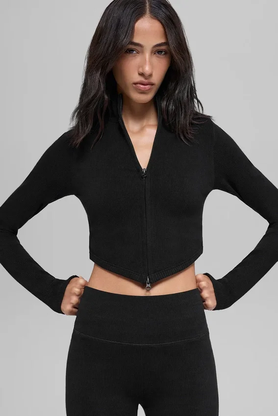 Veste côtelée bicolore sans coutures - Noir