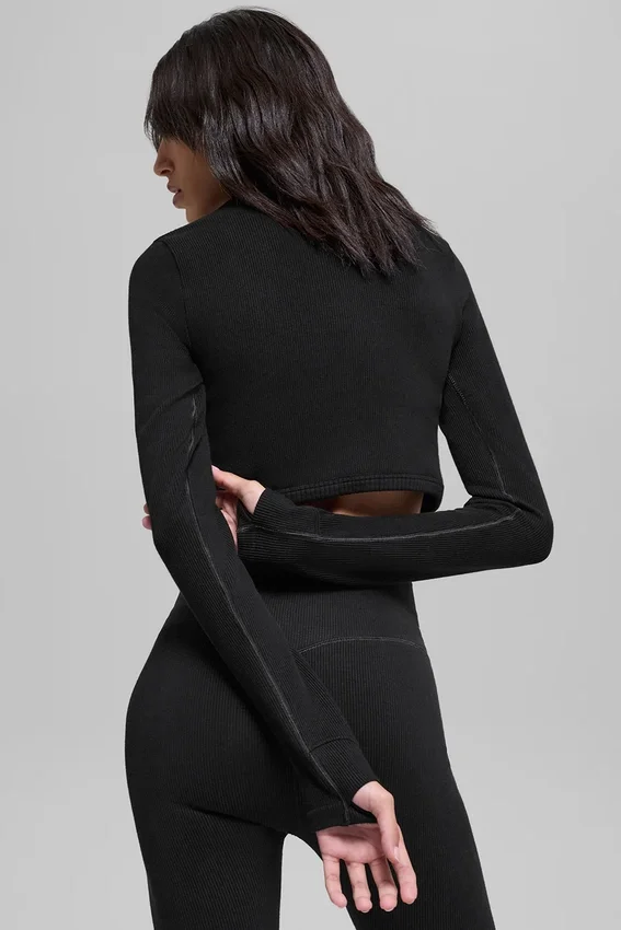 Veste côtelée bicolore sans coutures - Noir