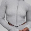 Veste sans coutures à côtes bicolores - Gris brumeux clair chiné