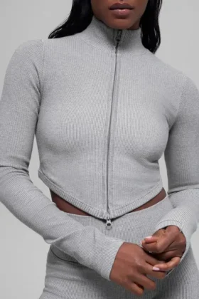 Veste sans coutures à côtes bicolores - Gris brumeux clair chiné