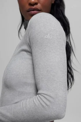 Veste sans coutures à côtes bicolores – Gris brumeux clair chiné