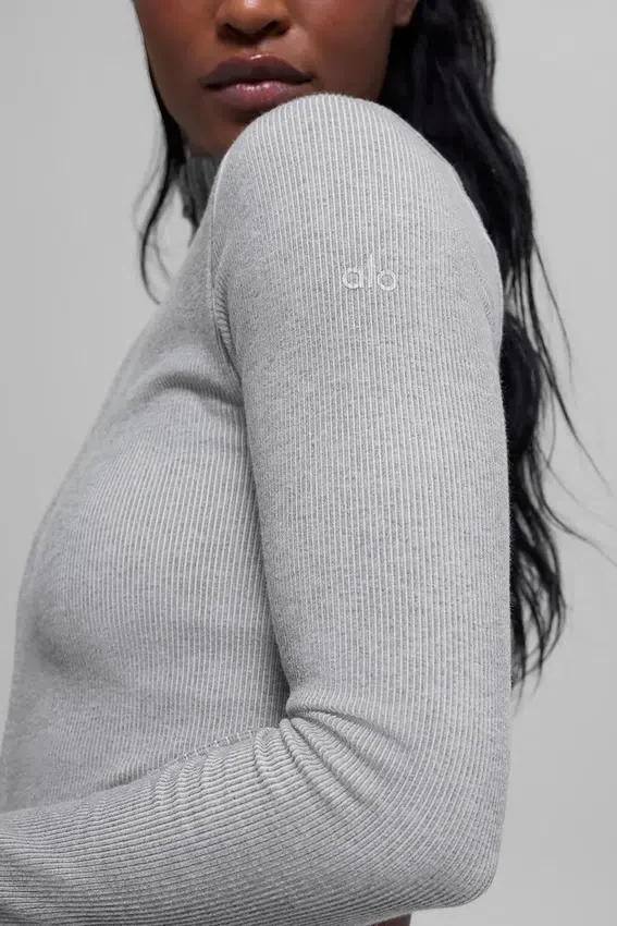 Veste sans coutures à côtes bicolores - Gris brumeux clair chiné