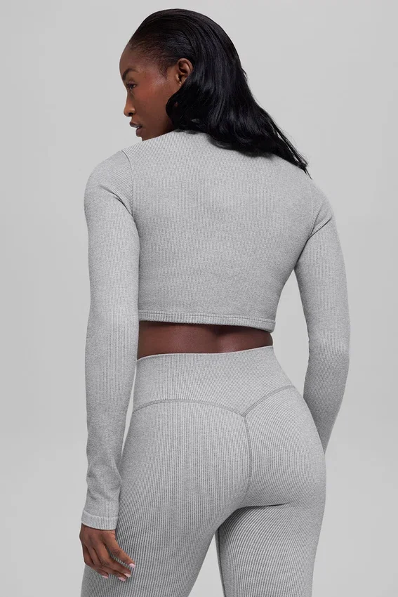 Veste sans coutures à côtes bicolores - Gris brumeux clair chiné