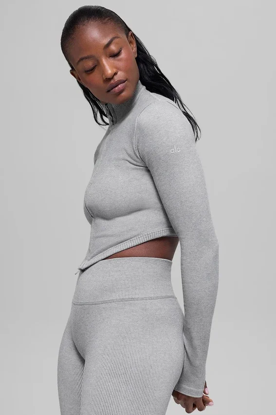 Veste sans coutures à côtes bicolores - Gris brumeux clair chiné