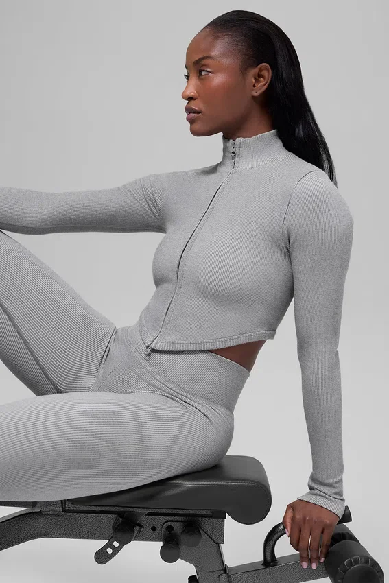 Veste sans coutures à côtes bicolores - Gris brumeux clair chiné
