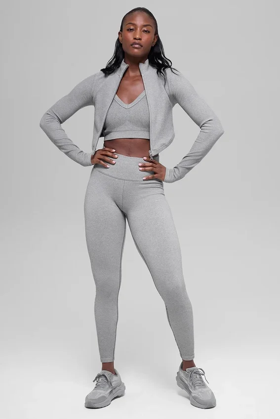 Veste sans coutures à côtes bicolores - Gris brumeux clair chiné