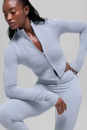 Veste sans coutures à côtes bicolores - Gris givré d'hiver