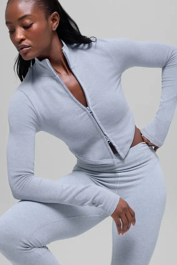 Veste sans coutures à côtes bicolores - Gris givré d'hiver