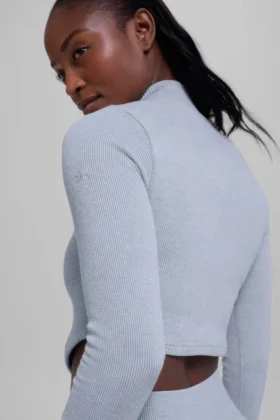 Veste sans coutures à côtes bicolores – Gris givré d’hiver