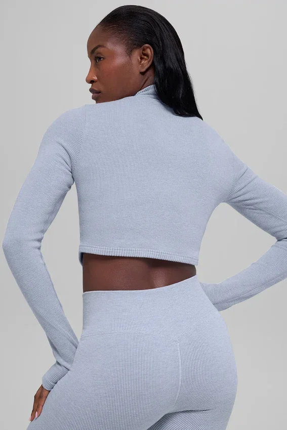 Veste sans coutures à côtes bicolores - Gris givré d'hiver