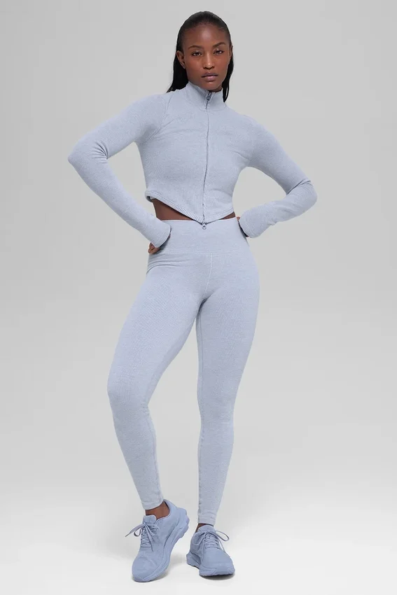 Veste sans coutures à côtes bicolores - Gris givré d'hiver