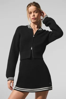 Veste zippée intégrale en maille « Tennis Club Pull » - Noir/Ivoire