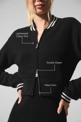 Veste zippée intégrale en maille « Tennis Club Pull » – Noir/Ivoire
