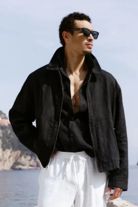 Veste zippée Linen Days - Noir