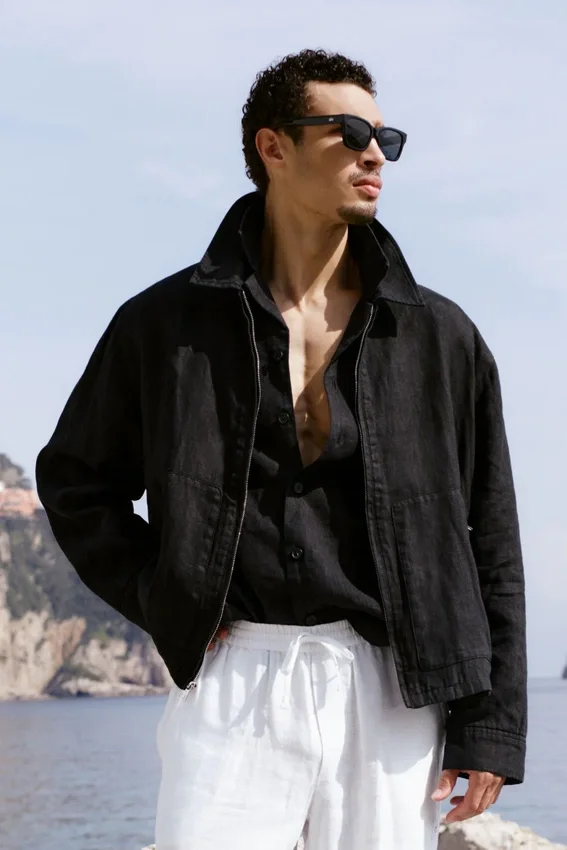 Veste zippée Linen Days - Noir