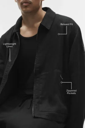Veste zippée Linen Days – Noir